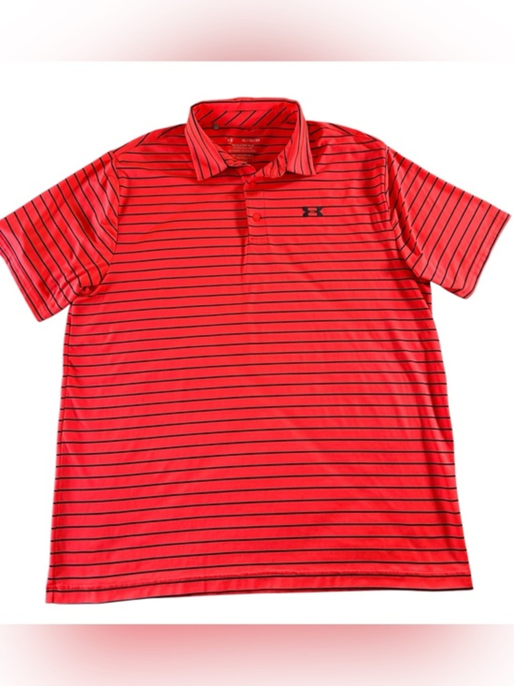 Under Armour Red Polo with Thin Black Stripes Men’s XL